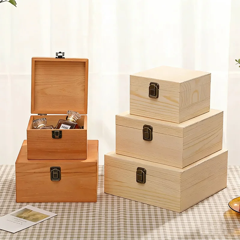 Wooden Storage Box  Treasure Chest Lock Vintage Jewelry Organizer Box Lock Storage Jewel Box Decor Crafts Art Home Decoratio Gif