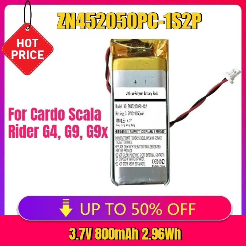

3.7v 800mAh 2.96Wh Bluetooth Earphone Battery ZN452050PC-1S2P for Cardo Scala Rider G4, G9, G9x, for Schuberth C3 Rechargerable