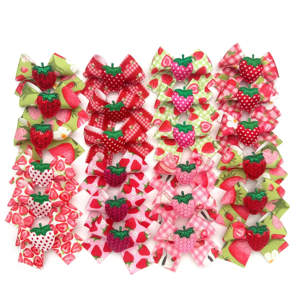 50/100PCS Pet Dog Bows Strawberry Pattern Pet Supplies Pet Dog Hiar Accessories Small Dog Hair Bows Rubber Bands Pet Dog Bows