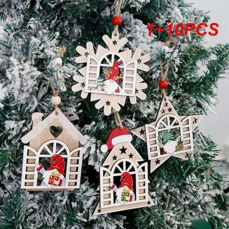 1~10PCS Christmas Tree Decoration Durable Unique Lovely High Quality Festive Festive Wooden Igloo Decoration Cute Santa Pendant