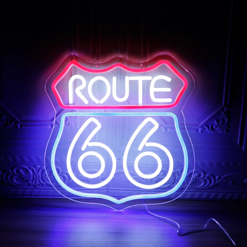 CHUANGQI Route 66 النيون تسجيل البيرة بار المنزل الفن رجل كهف ضوء النيون اليدوية مع عكس الضوء LED أضواء النيون علامات لغرفة النوم