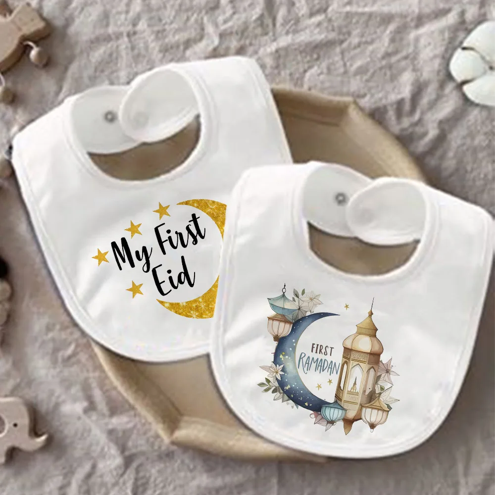 My First Eid Ramadan Print Baby Bibs Boys Girls Cotton Bib Newborn Saliva Bib Eid Mubarak Muslim Islamic Festival Keepsake Gifts