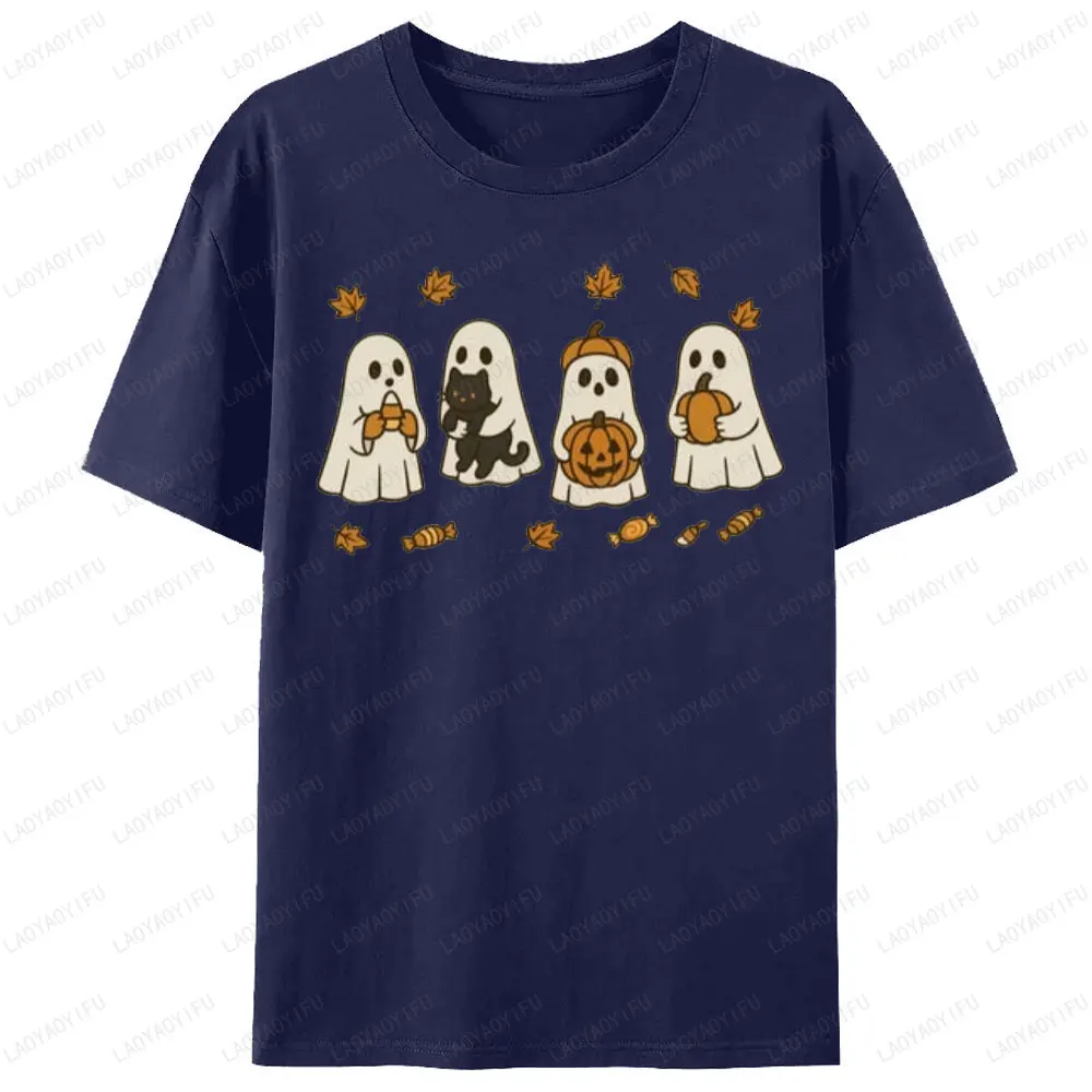 Koszulki z grafiką na Halloween: Straszny Sezon, Duch, Kot, Dynia, Odzież Damska, Odzież Męska, Moda Uliczna, Koszulki z Okrągłym Dekoltem, Prezent