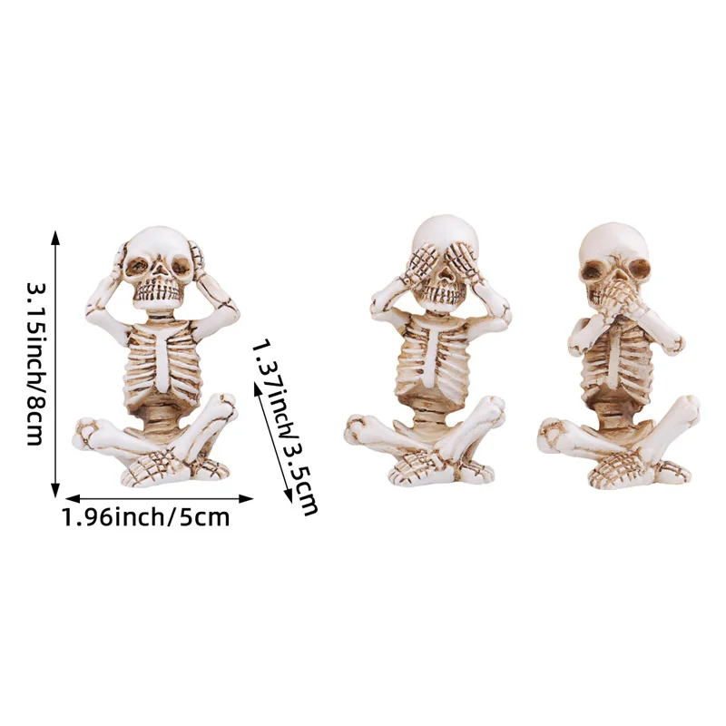 Skeletons Statue Hear See Speak No Halloween Figurines Home Decorative, Set Of Three