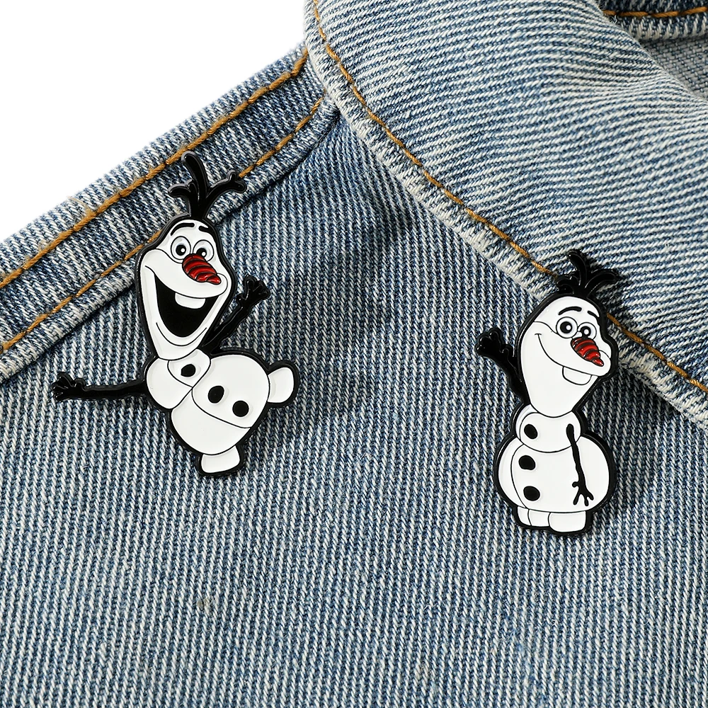 2 Pcs Cartoon Frozen Brooch Cute Funny Olaf Enamel Pin Metal Badge Jewelry Clothing Backpack Accessories Christmas Gift