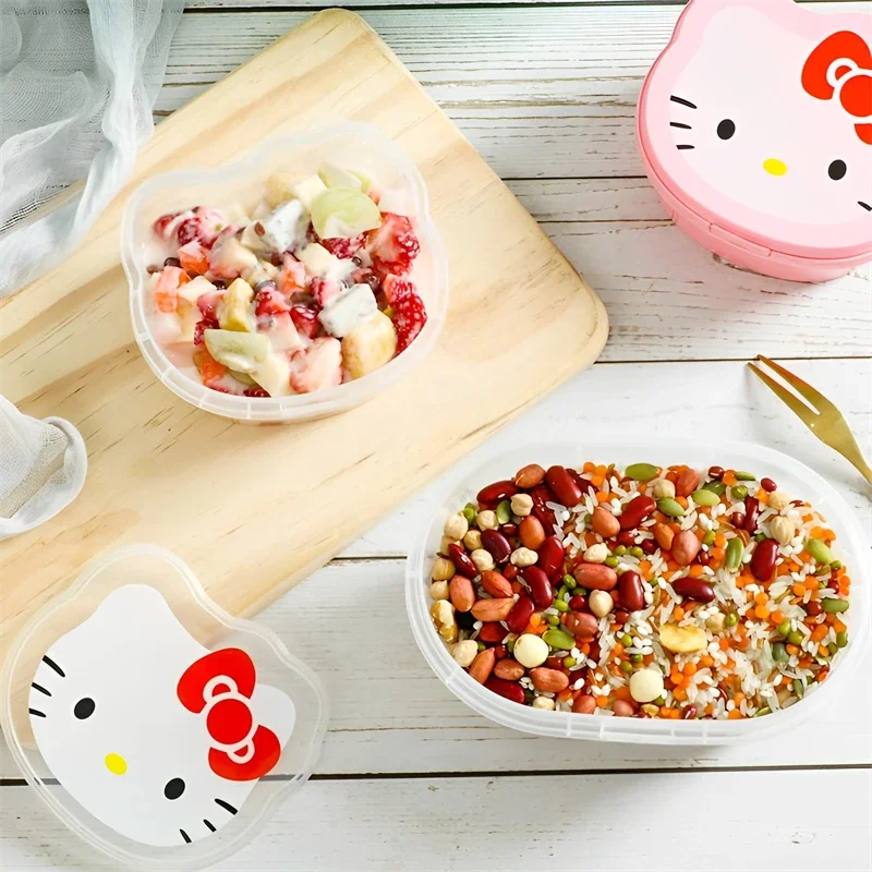 Sanrio Kawaii Hello Kitty Fresh Box Cartoon con coperchio Scatola per il pranzo Scatola per imballaggio di frutta Scatola di immagazzinaggio da