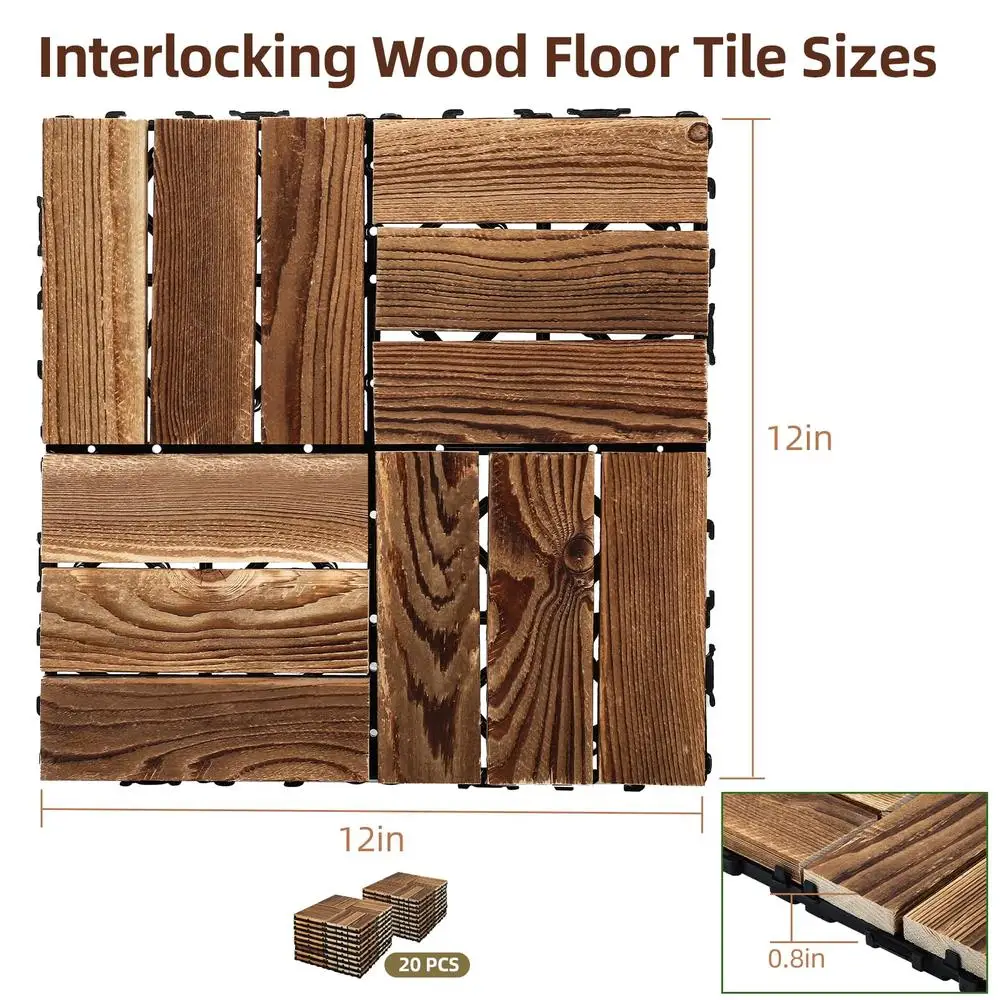 20 PCS Interlocking Deck Tiles Acacia Wood Waterproof Flooring Indoor Outdoor Patios Gardens Balconies