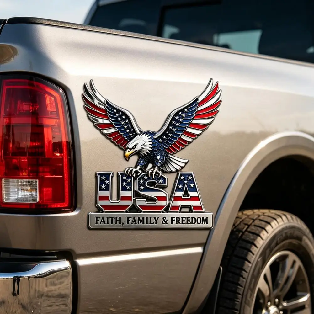 Autocollant de voiture résistant aux intempéries, emblème métallique patriotique Aigle 3D, thème USA Foi Famille Liberté, édition 250e anniversaire, bleu, pour camions
