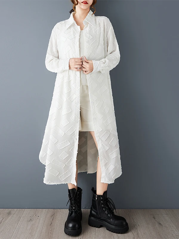 فستان SuperAen فضفاض كبير الحجم بلون سادة بسيط من قماش الجاكار لربيع وخريف 2025 فستان غير متماثل على شكل حرف a #5