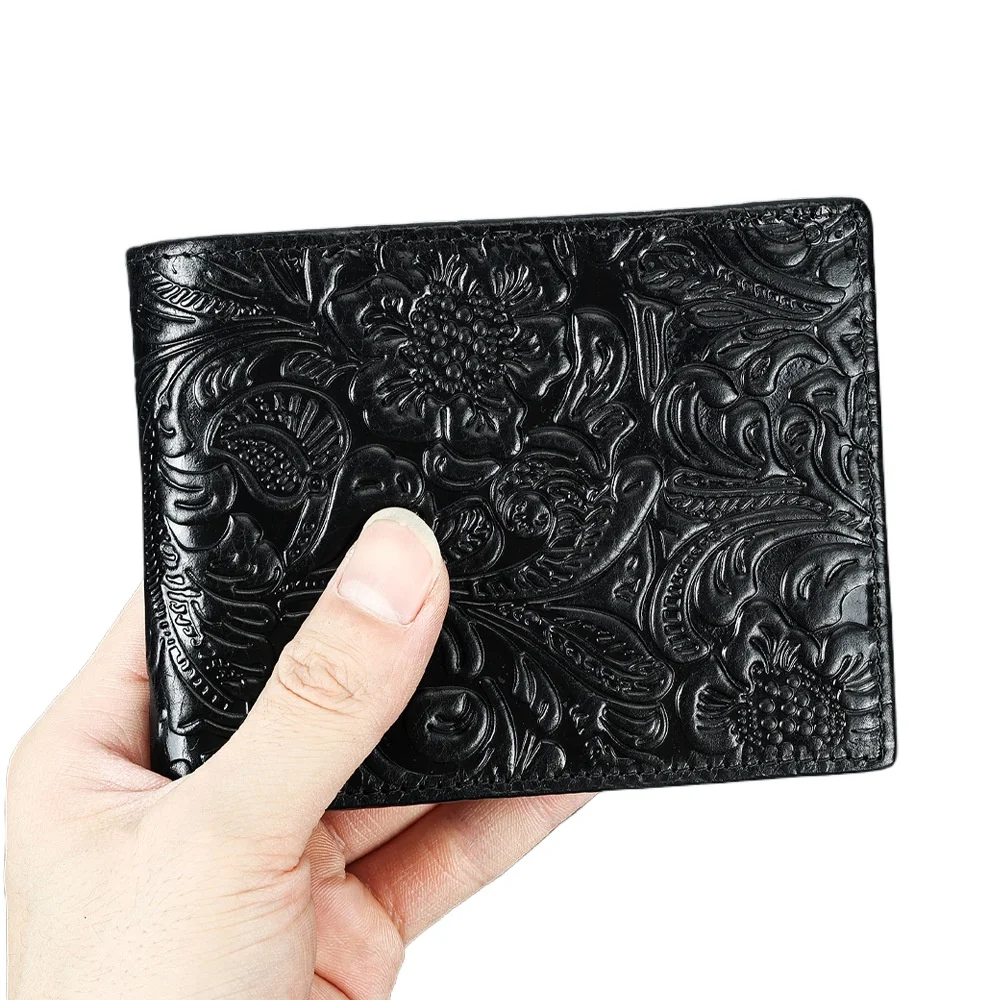 New Premium Men's Wallet - Full-Grain Vegetable-Tanned Leather, Hand-Tooled Bifold Design with Multi-Card Slots