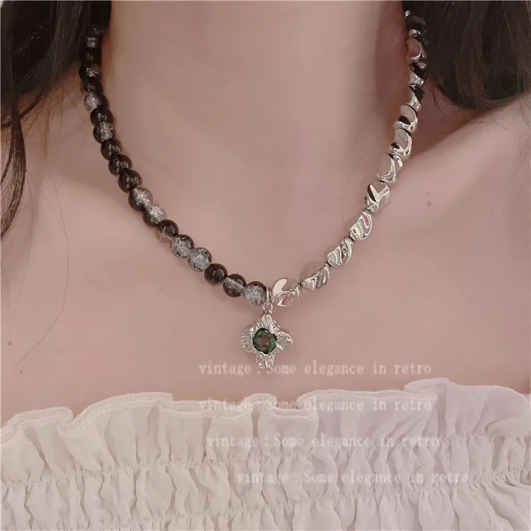 Korean Charm Moonstone Geometric Pearl Cross Pendant Necklace For Women Fashion Vintage Punk Necklace 90s Aesthetic Jewelry