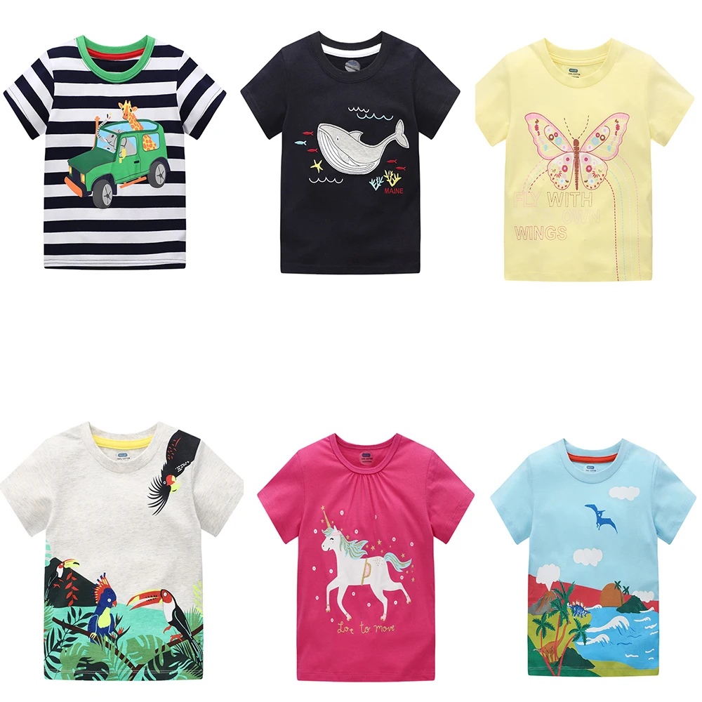 Jumping Meters Animals Applique Summer Girls T Shirt Unicorn Baby Clothes Cotton Kids Tees Toddler Tops