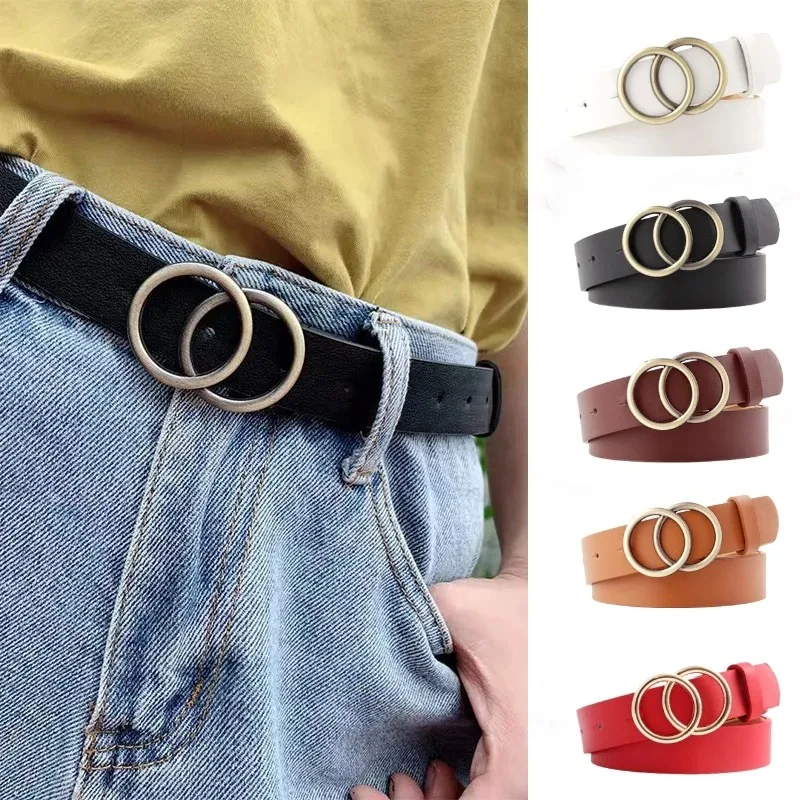 

Copper Round Buckle Women's Belt European and American Fashion Versatile Decorative Retro Trend Simple Women's Belt
