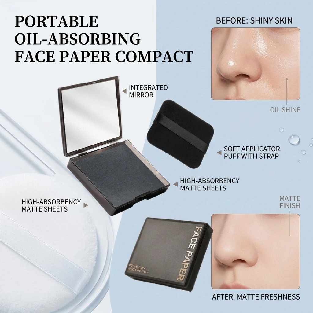 Timifly Puff Style Facial Oil Absorbing Paper 100 Pieces Non-Absorbent with Mirror Box for Storage And Portability