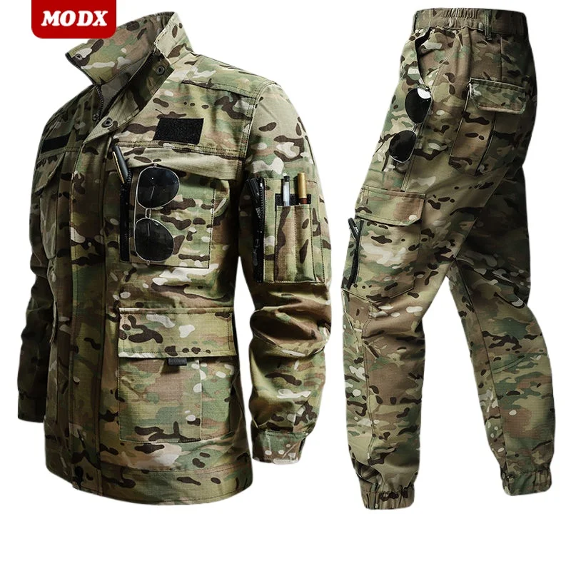 2024 Spring Autumn New Men Outdoor Camouflage Set Multi Pocket Wear Resistant Cargo Training Suit Labor Protection Workwear Set