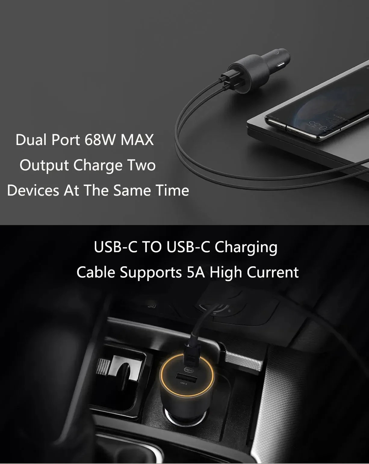 Neues Xiaomi Autoladegerät 100W MAX 1A1C, Schnellladung Dual-Port USB-A USB-C Smart Device Voll Kompatibel Mit Lichteffekt-Anzeige – Detail 5