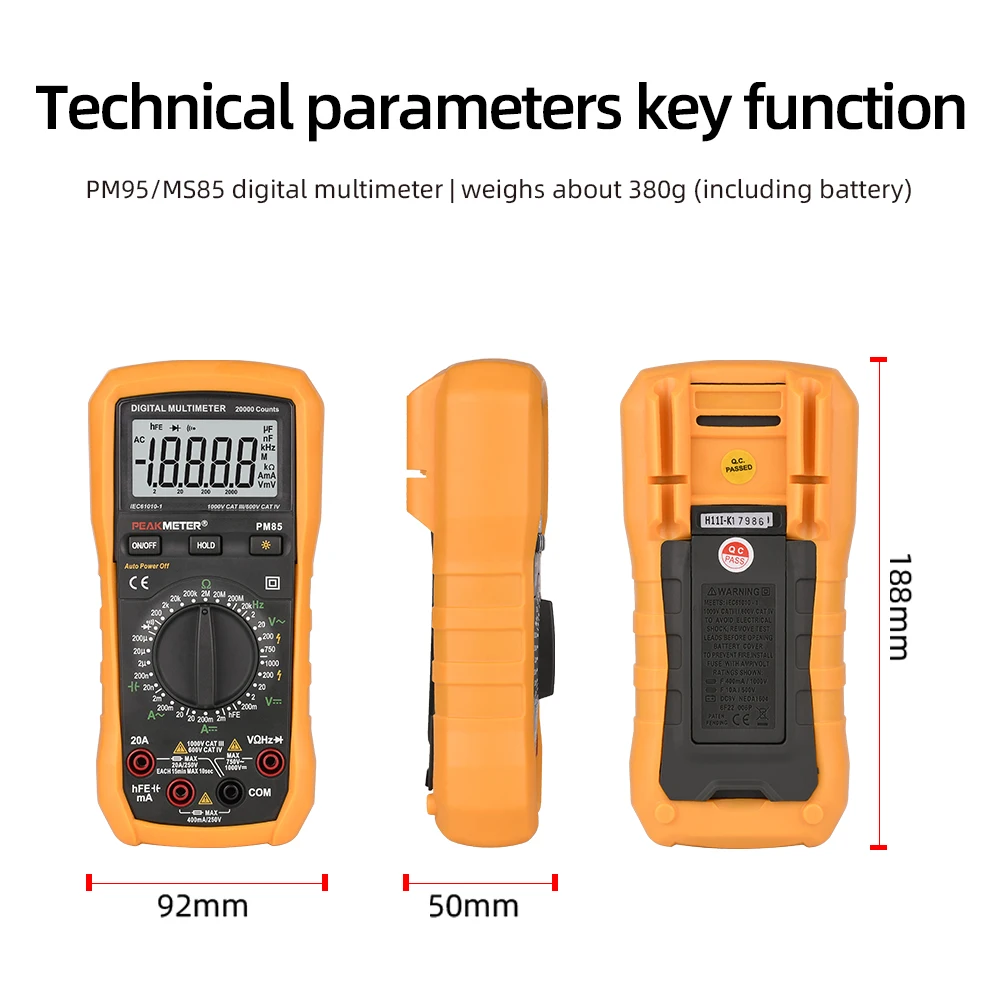 20000Counts Multimeter PEAKMETER PM85 High Precision Professional Meter with AC/DC Voltage Capacitance Frequency Resistance Test