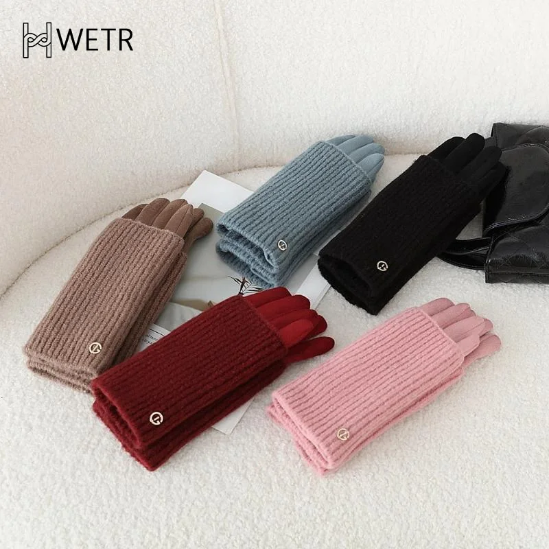 

3-сторонние для ношения Съемные зимние женские перчатки Сохраняют тепло Сенсорный экран Трикотажные замшевые однотонные мягкие бархатные не раздутые предотвращают холод