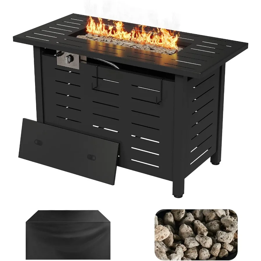 

40 Rectangle Outdoor Propane Fire Pit Table with Removable Lid and Waterproof Cover for Deck Backyard Garden 50000 BTU Patio He