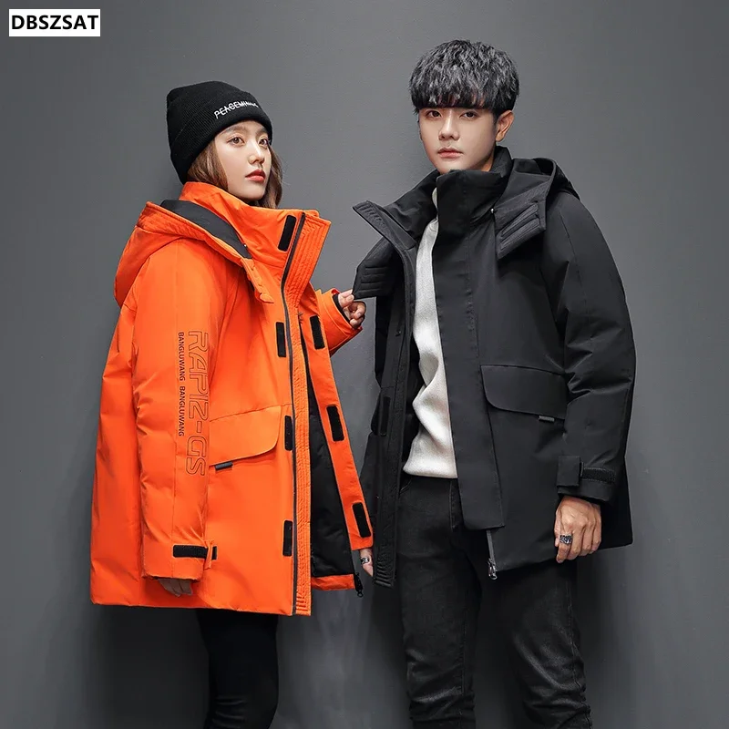 2023  Winter New Down Jackets Couple  Mid-length Fashion Hooded Jacket Winter White Duck Down Plus Velvet Thickening Warm Coat