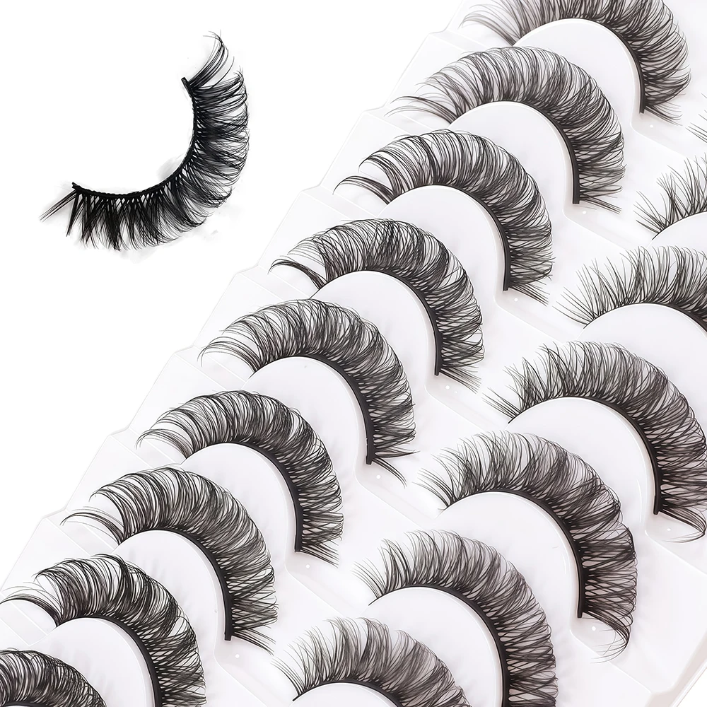 منتجات جديدة من أوروبا وأمريكا: 10 أزواج من الرموش الصناعية، رموش سميكة على شكل متقاطع، و10 أزواج من العين البيضاء المدعومة