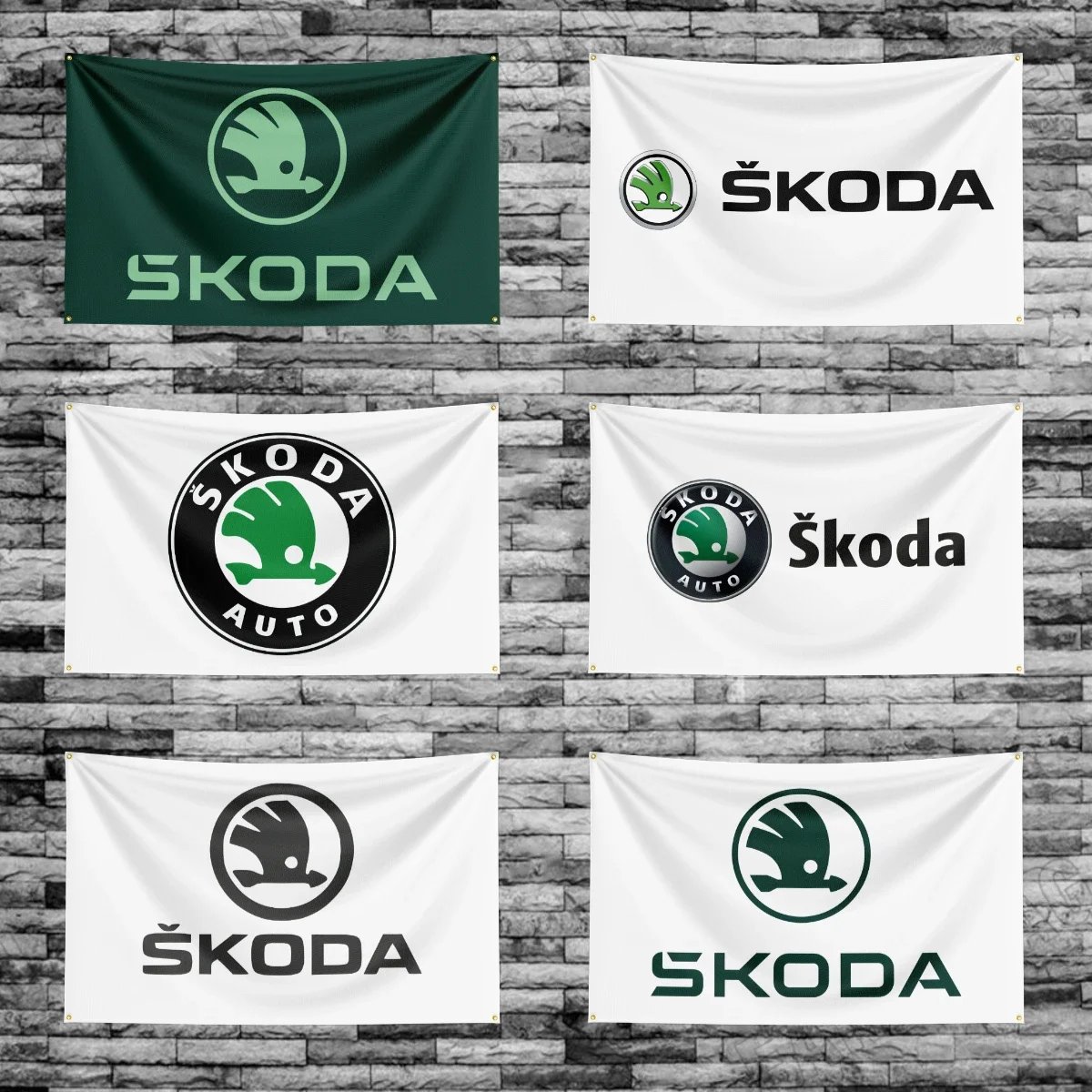 90*150CM Skodas Racing Car Flag Polyester Digital Printing Banner for Garage Wall Art Indoor Decoration With Brass Grommets