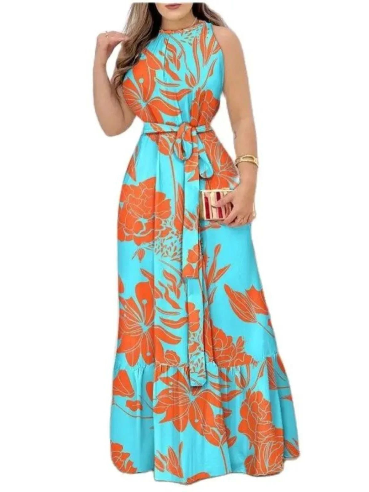 À lacets mi-longue ronde Ne Dr femmes Street Sle Midi Dr avec ceinture détail saison d'été dames Faion pièce unique