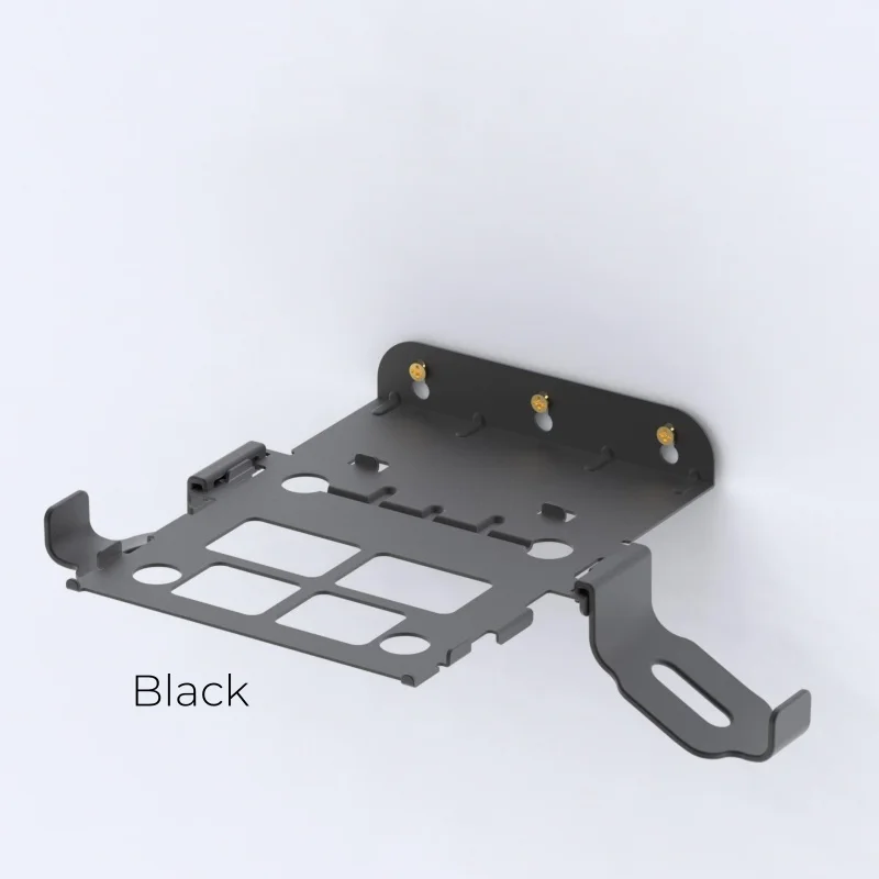 Wandmontagebeugel voor stoommachine, van staal, met opberghaak voor controller en stoomaccessoires.
