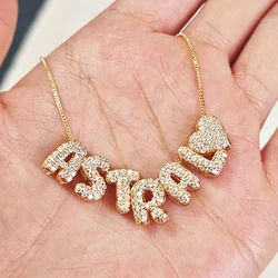 Customized DIY 26 Initial Letter Necklace Sparkling with Zircon 3D Bubble Letter Name Necklace Jewelry Gift