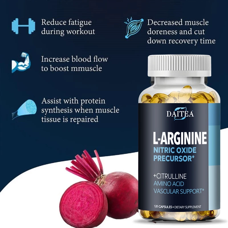 Daitea L-Arginine Supplement - For energy, strength and endurance support during exercise | Muscle Mass, Non-GMO