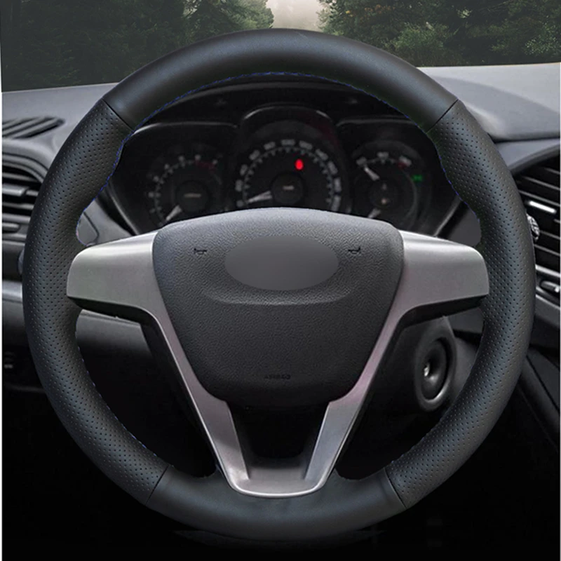 Black PU Artificial Leather car Steering Wheel Cover for Lada Xray 2015-2019 Vesta 2015 2016 2017 2018 2019