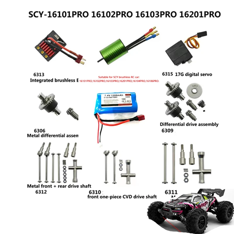 Zdalne części do samochodów RC LI-po do SCY 16101-16106 16101PRO-16102PRO 2S 7.4V Oryginalne wtyczki T Akumulator