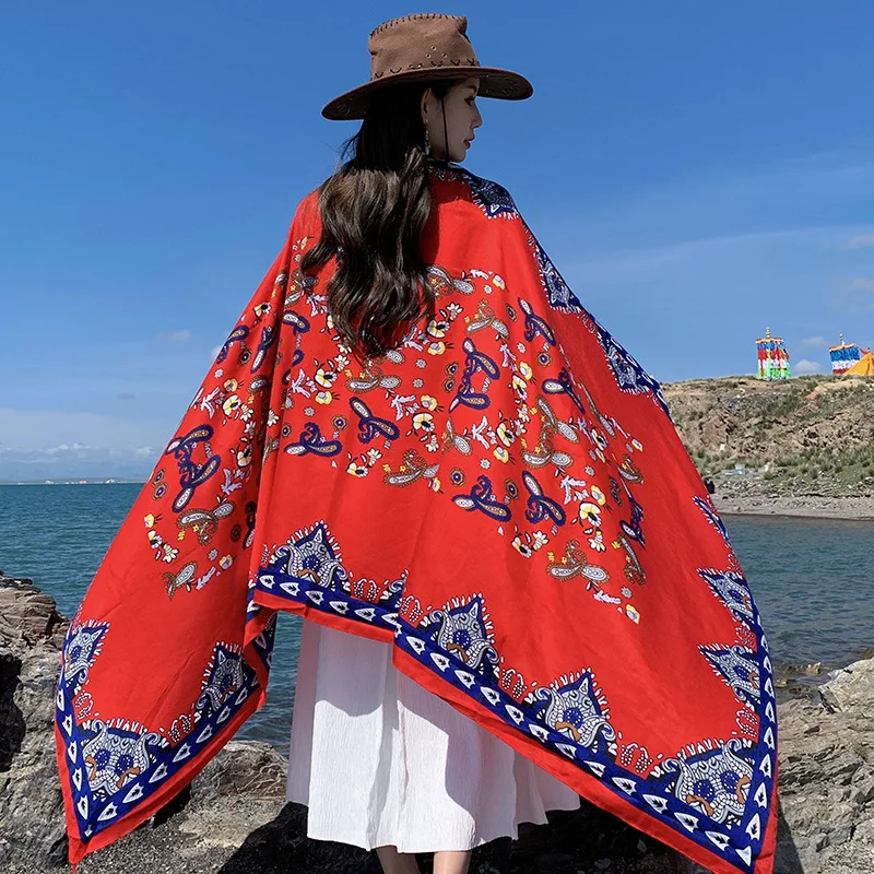 Newest Sunscreen Ethnic Print Scarf For Women Long Wraps Shawls OverSize Brazilian Swimsuit Bathing Cover-ups Towel Beach Wear