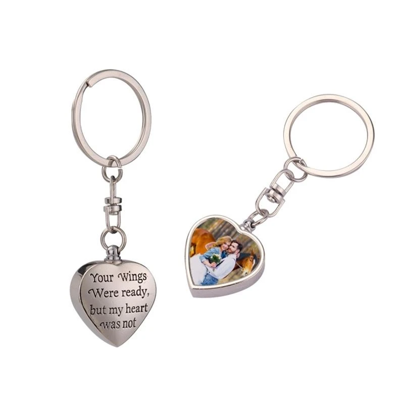 Small Heat Transfer Heart Keychain DIY Blank Keychains Urn Cremation Jewelry