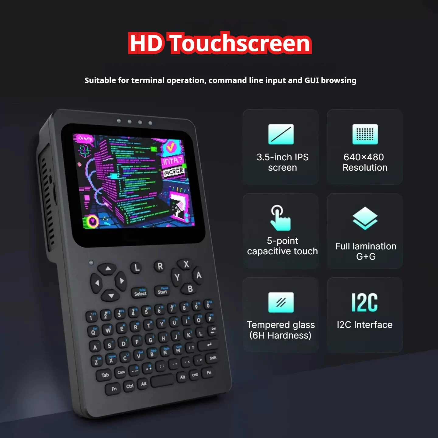 Waveshare Raspberry Pi Handheld Linux Terminal, 3.5-inch Fully Laminated Touch Screen All-in-One Device, 67-key Full Keyboard