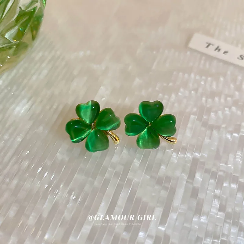 Silver Needle Green Love Flower Opal South Korean Fashion Temperament Simple Ins New Free Shipping