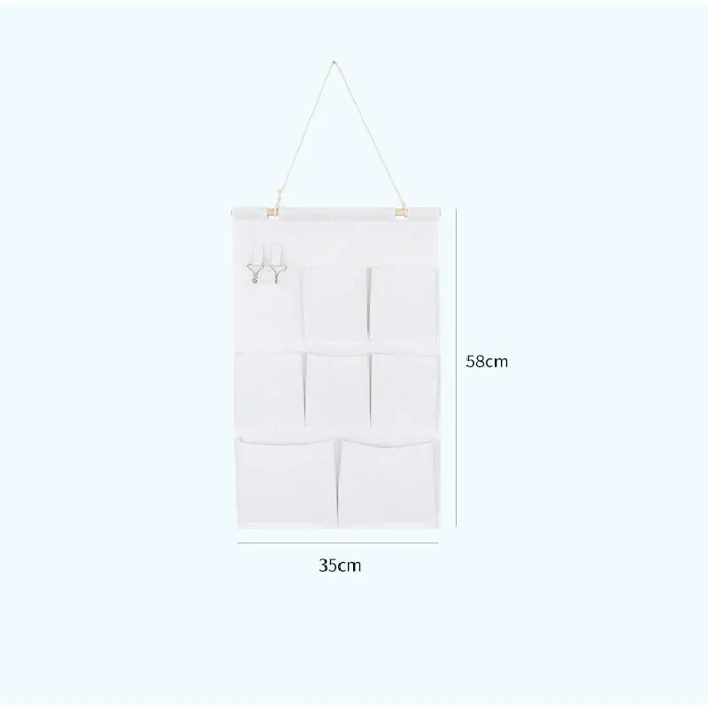 Multifunctional Cotton and Linen Wooden Stick Fabric Storage Hanging Bag, Original Color, Dormitory Wall Hanging Storage Bag