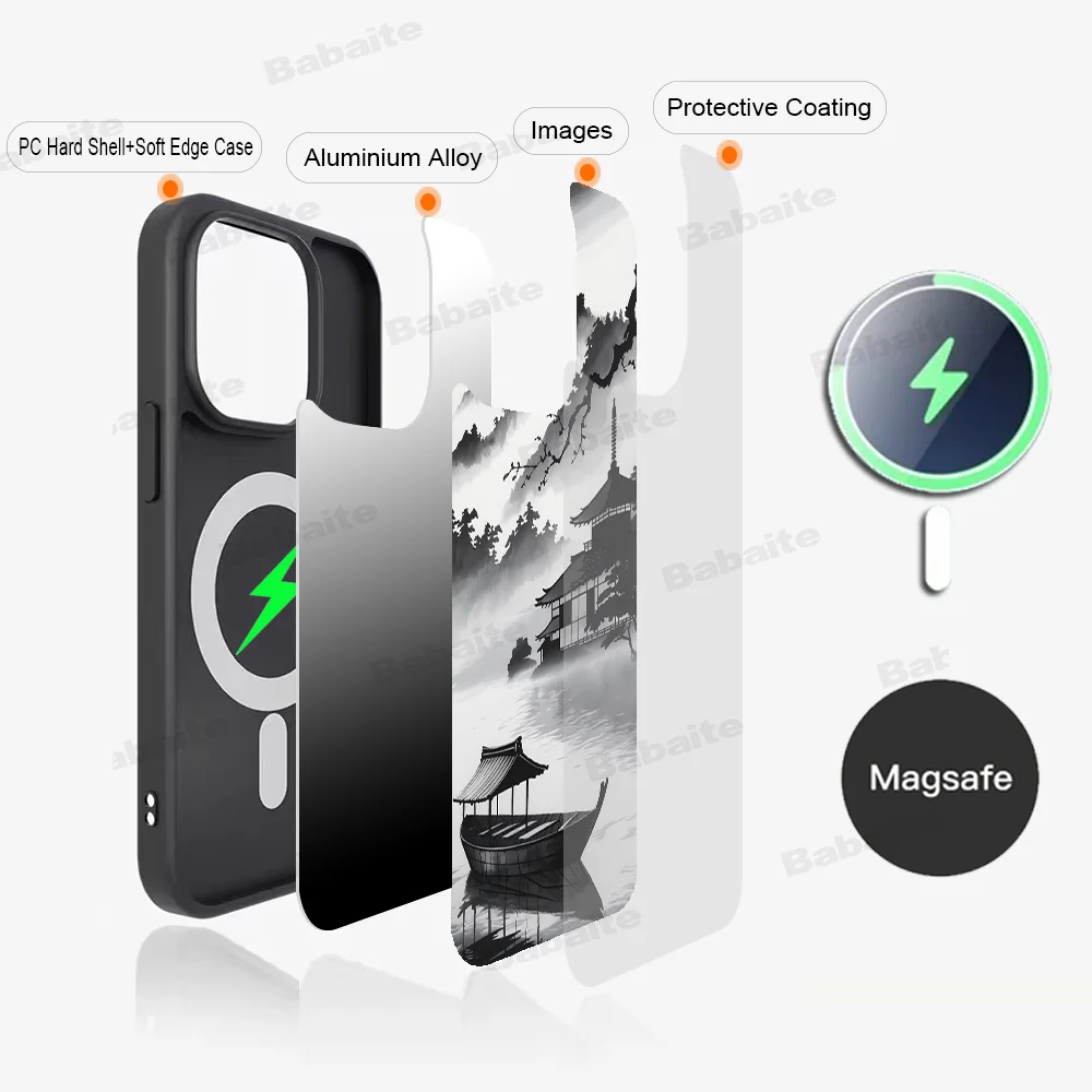 Ink And Wash Landscape Phone Case Magnetic Case For iPhone 16 14 13 12 11 15 Pro Max Plus For Magsafe Wireless Charge Cover