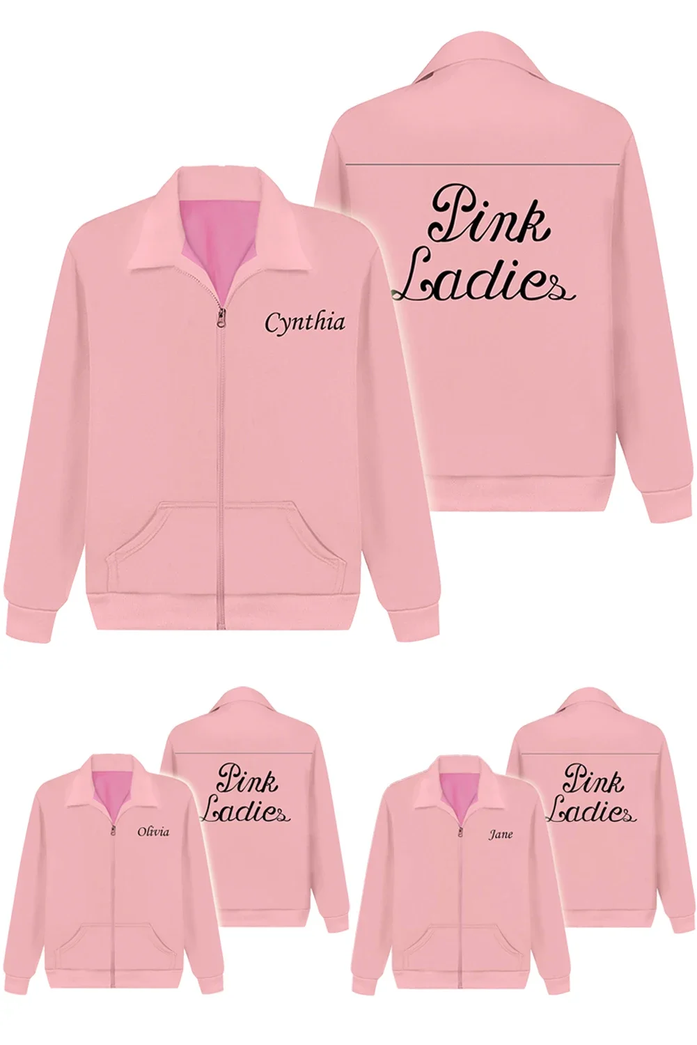 Pink Ladies Jane Nancy Cosplay Jacket Women Costume Movie Grease Roleplay Fantasia Roleplay Outfits Zip Up Coat Casual Outwear