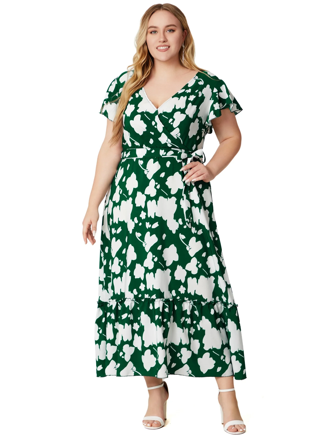 Plus Size Floral Print Short Sleeve Bohemian Casual Dresses For Women