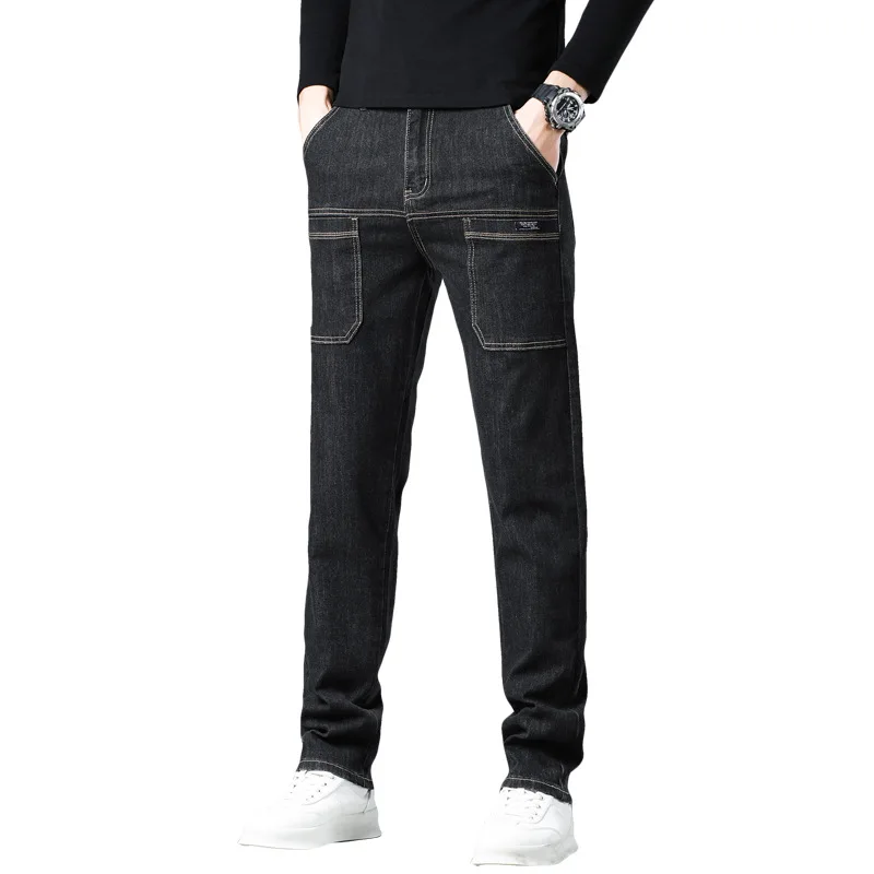 

Fashion Jeans Men Six Pockets Simple Straight-leg Pants Men Classic Stretch Pants Adult Gentleman Comfortable Loose Advanced