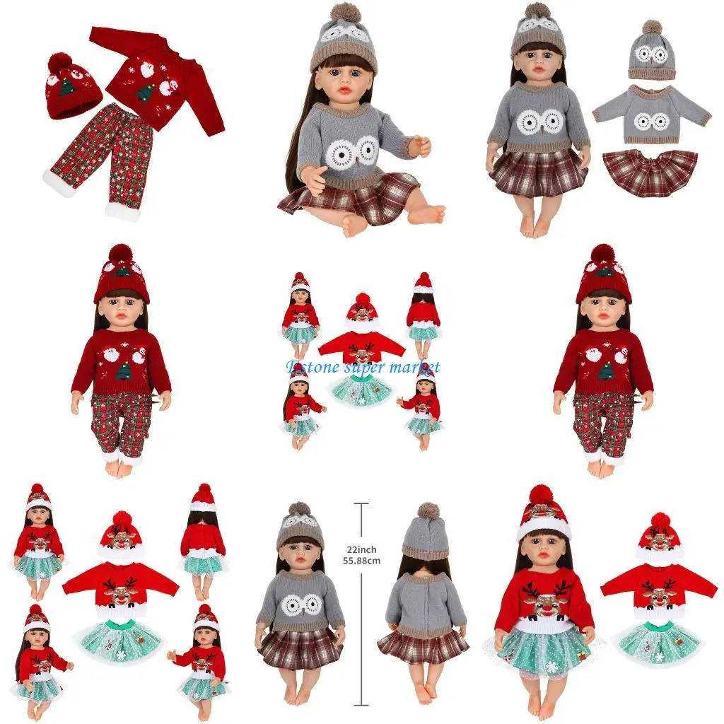 

090B Holiday Theme 22inch Reborns Doll Dress Christmas Design Soft Washable Fabric Doll Suit Child Friendly Toy Doll Costume
