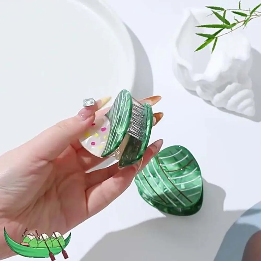 Creative Waterproof Zongzi Shark Clip Sweet High-Quality Acetic Acid Hair Claw Headwear Green Rice Dumpling Hairgrips Daily view 3