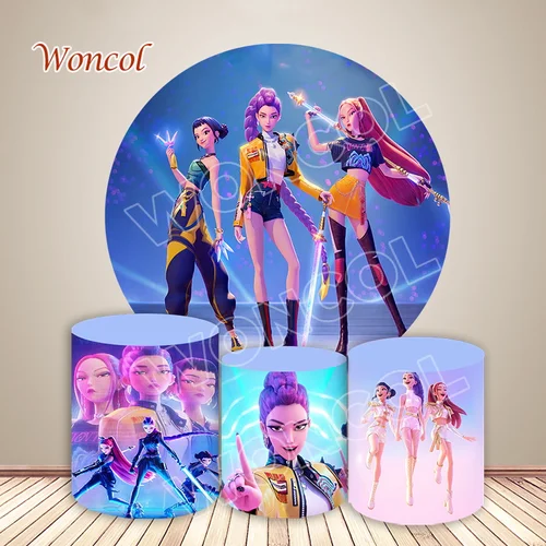 KPop Demon Hunters-cubierta circular de cumpleaños, telón de fondo Mira Zoey Rumi, cubierta cilíndrica de cazadores de demonios, decoraciones para Baby Shower