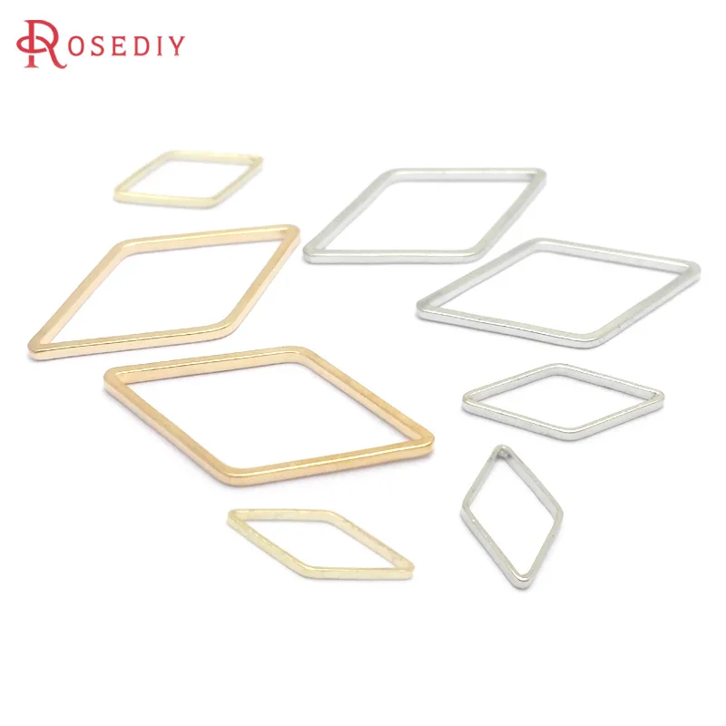 Gold Color Brass Rhombus Shape Closed Rings High Quality Diy Jewelry Making Supplies Necklace Earrings Accessories for Women