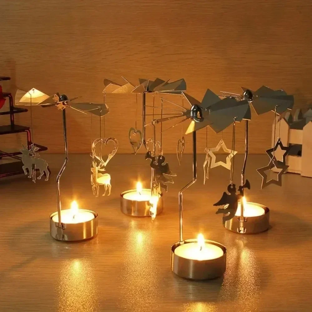 

Multi-shape Rotating Candlesticks Snowflake Angel Romantic Tea Party Candle Holder Wedding Christmas Metal Home Decor