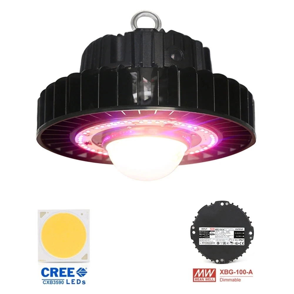 CXB3590 COB LED Grow Light Full Spectrum UFO 100W 150W 3500K RF+Red+Blue+UV Grow Lamp LED Plant Grow Lamp With Meanwell Driver