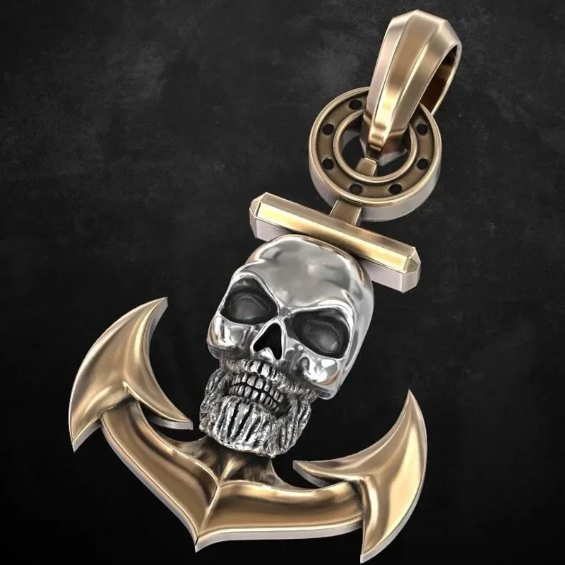 

4g Pendant Skull At Anchor Mens Pendant Customized 925 Solid Sterling Silver Pendant Street Fashion