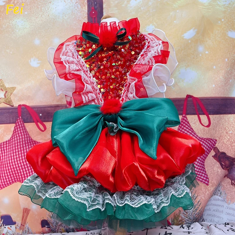 

Christmas Pet Dog Dress,Luxury Plush Princess Costume for Small Dog,Fashion Bowknot & Elk Apparel, Dog Clothes for Puppy Outfits