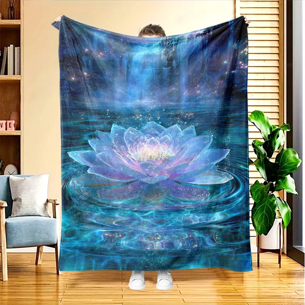 Magical Glowing Crystal Lotus Ripple Water Star Print Blanket, Light Flannel Throw For Couch Office, Zen Spiritual Daily Blanket